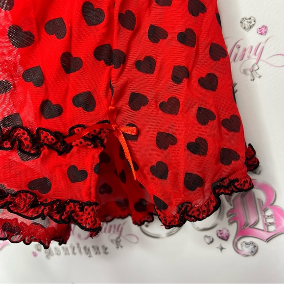 Nature intimates babydoll Chemise heart polka dot ❤️ red and black Lacey y2k - Picture 3 of 7